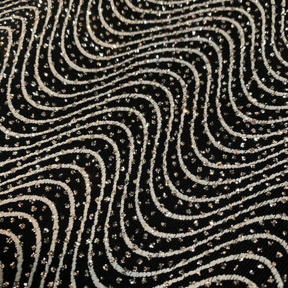 Vintage Onyx Nite 90s VTG Black Glitter Wave Dress Medium Midi Knee - Picture 5 of 8